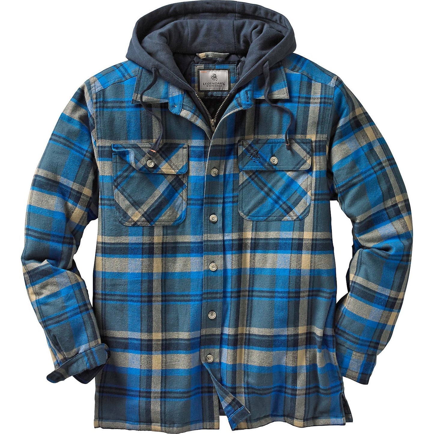 Legendary Whitetails Men's Standard Maplewood Hooded Shirt Jacket, Slate Hatchet Plaid, Large