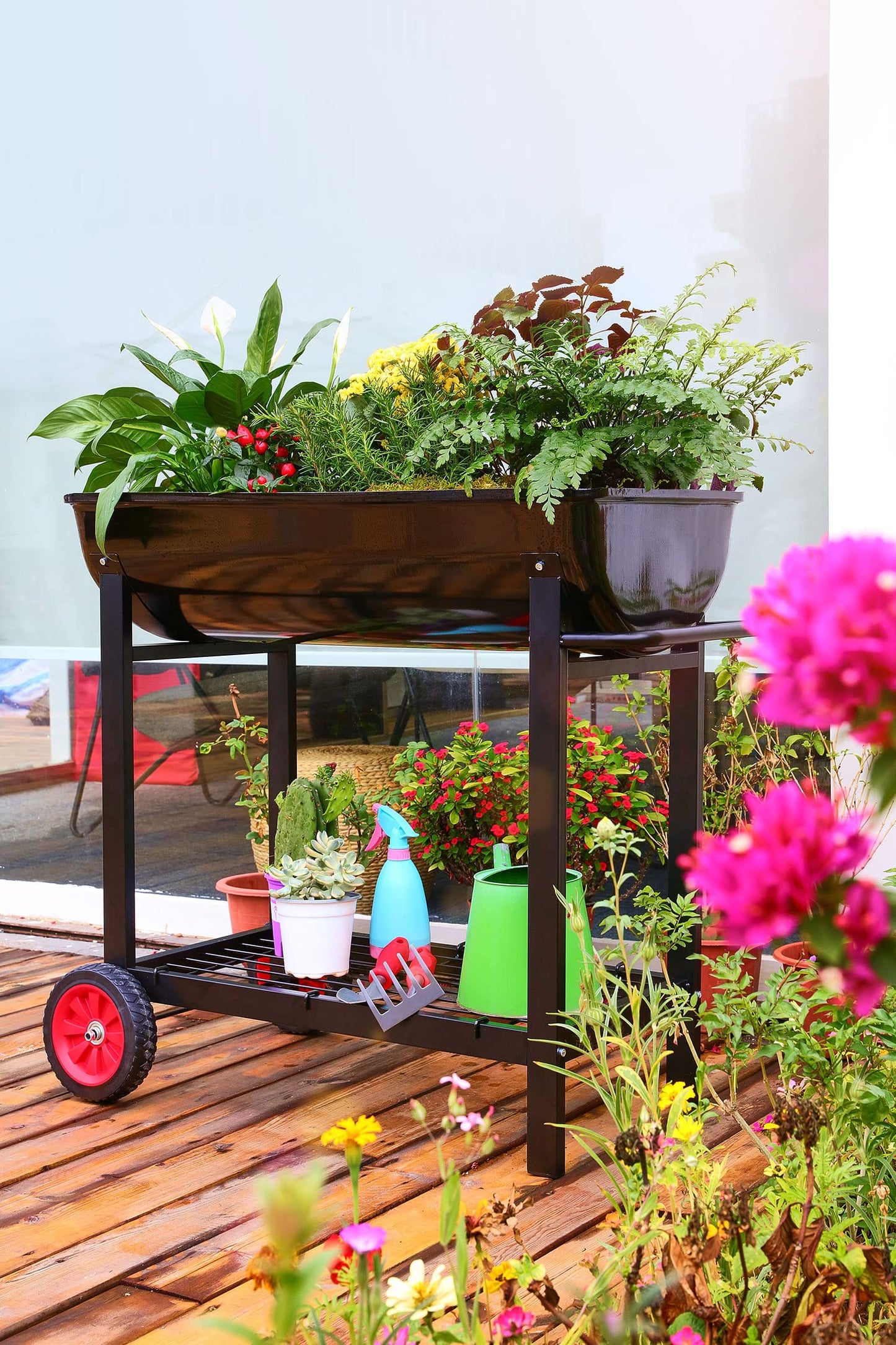 Aveyas Metal Raised Planter Box on Wheels with Gardening Kit, Elevated, Mobile Garden Bed Cart with Legs -Compatible with Indoor & Outdoor Patio, Backyard Planting of Vegetables, Herbs, Flowers