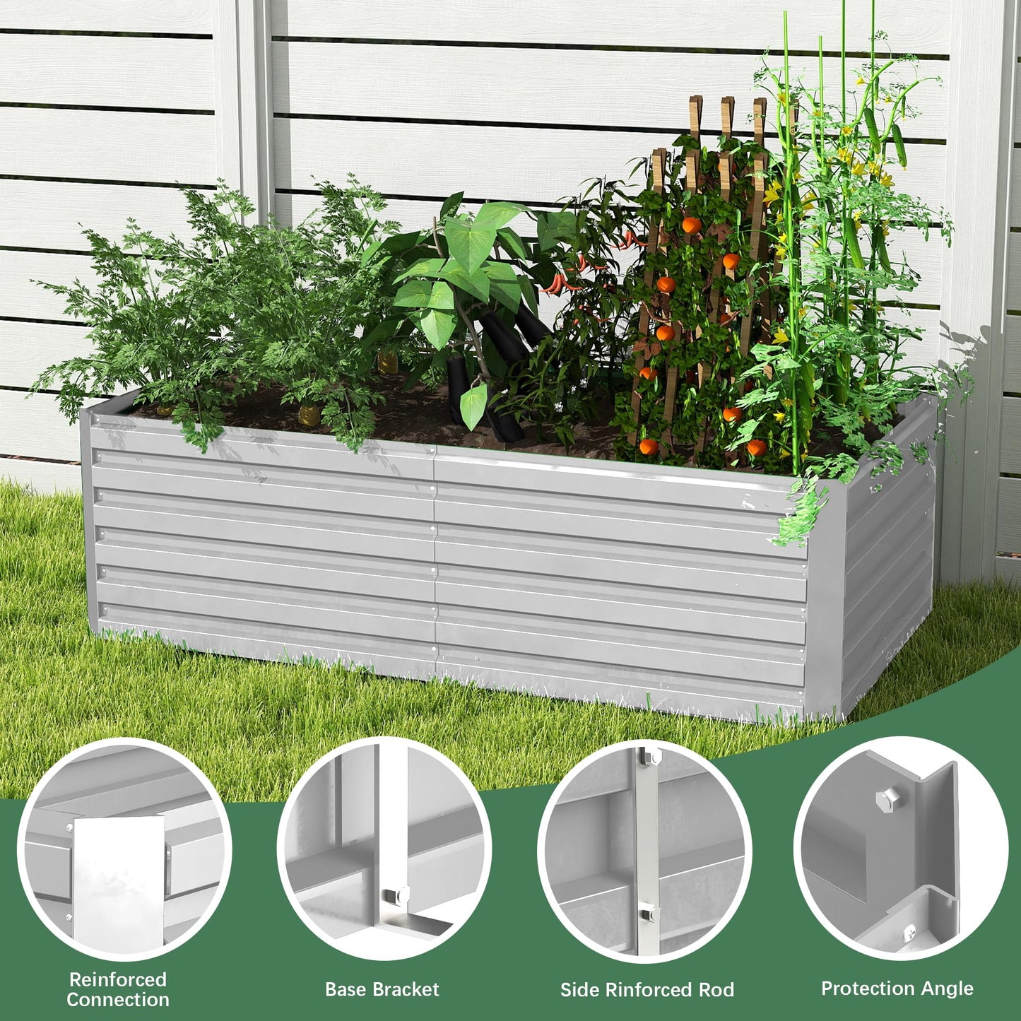 FOOWIN 4pcs 6x3x2ft Galvanized Raised Garden Bed, Deep Root Planter Box Outdoor,Large Heavy Metal Raised Garden Beds for Vegetables Flowers Herb,269 Gallon Capacity Sliver