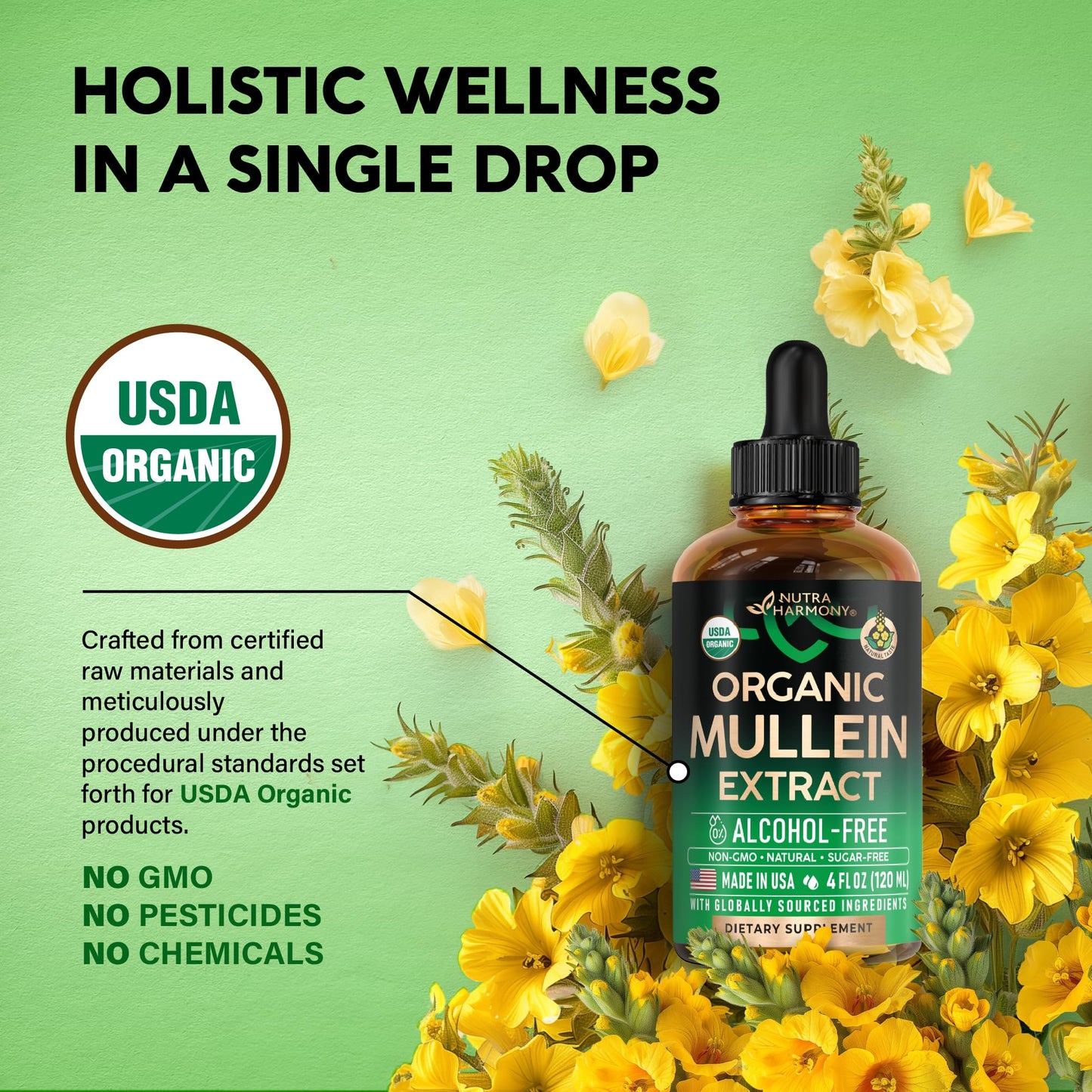 Mullein Drops for Lungs - USDA Organic Liquid - Mullein Leaf Extract Supplement - Made in USA - Lung & Bronchial Cleanse for Smokers - Respiratory Health Support - As Tincture, Tea, Pills - 4 fl oz