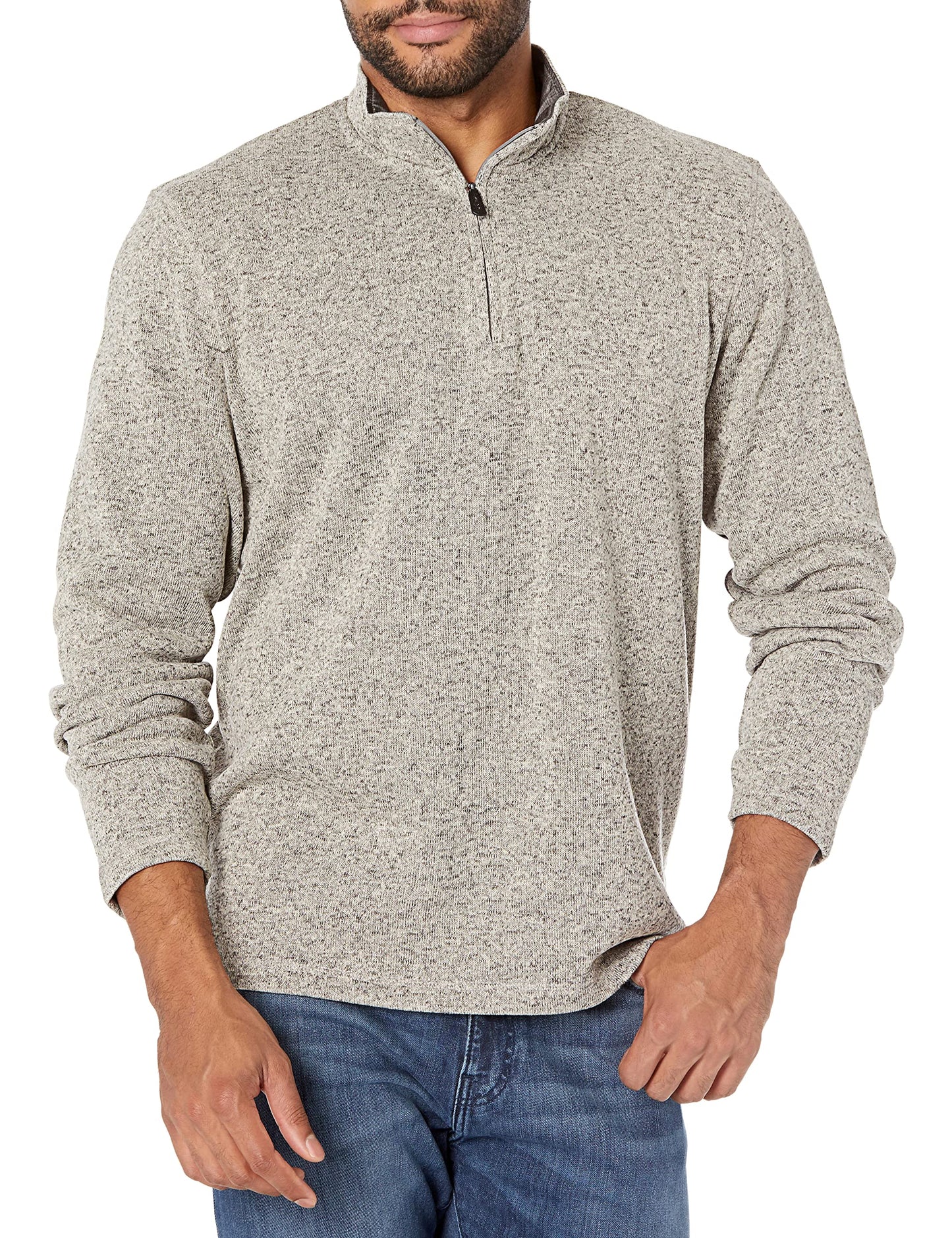 Wrangler Authentics Men's Long Sleeve Fleece Quarter-Zip, Light Heather Gray, Small